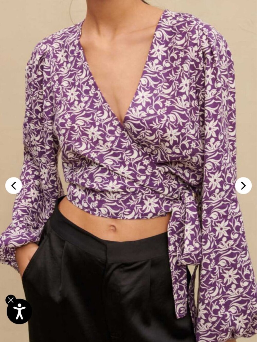 Maje Floral Wrap blouse, French sze 1, New with tags, purple & cream linen blend